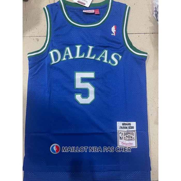Maillot Dallas Mavericks Jason Kidd NO 5 Mitchell & Ness 1994-95 Bleu